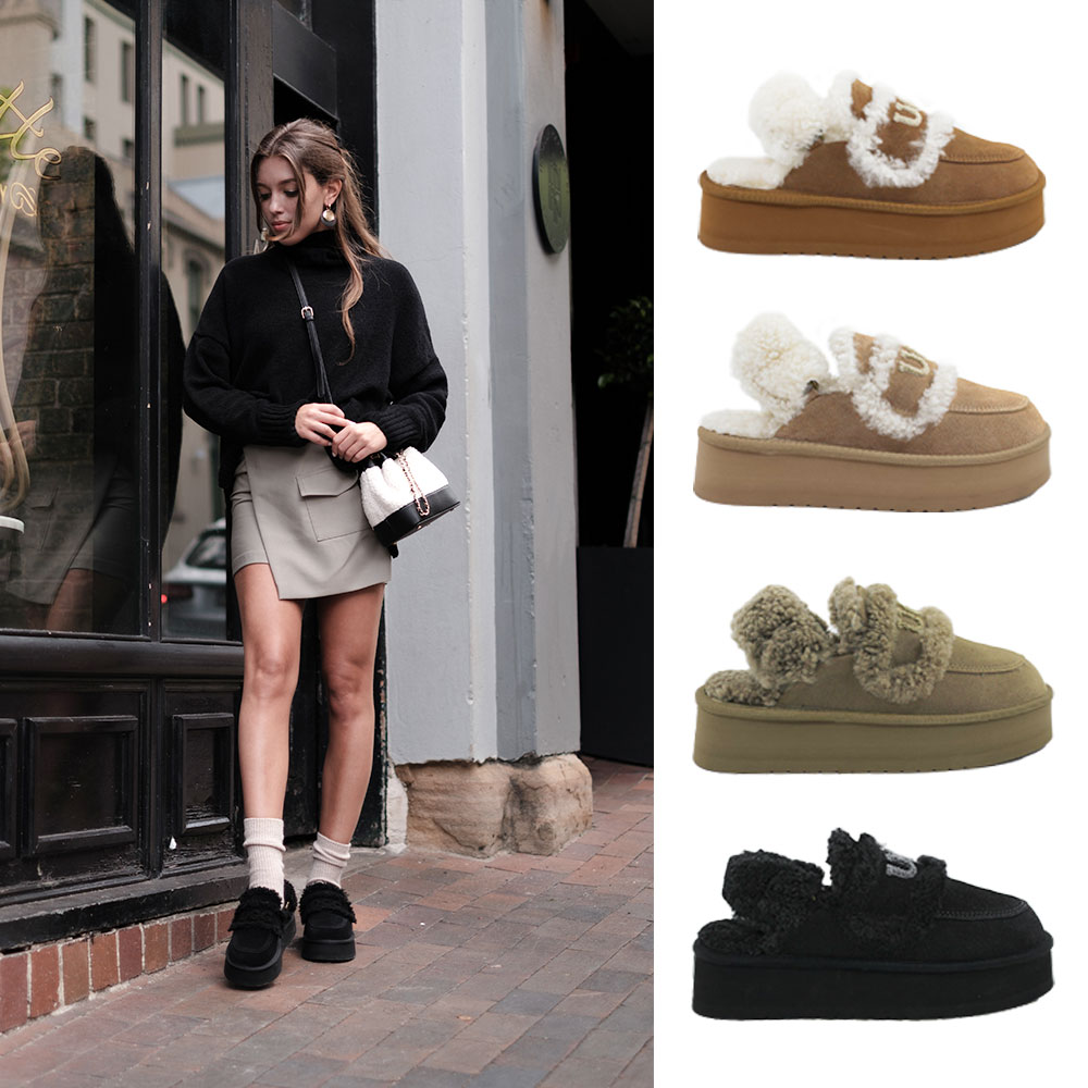 [빠른무료배송] 호주정품 럭스오즈 플러피 플랫폼 탈부착 밴딩 어그 슬리퍼 (굽5cm) LUXOZ UGG LU002